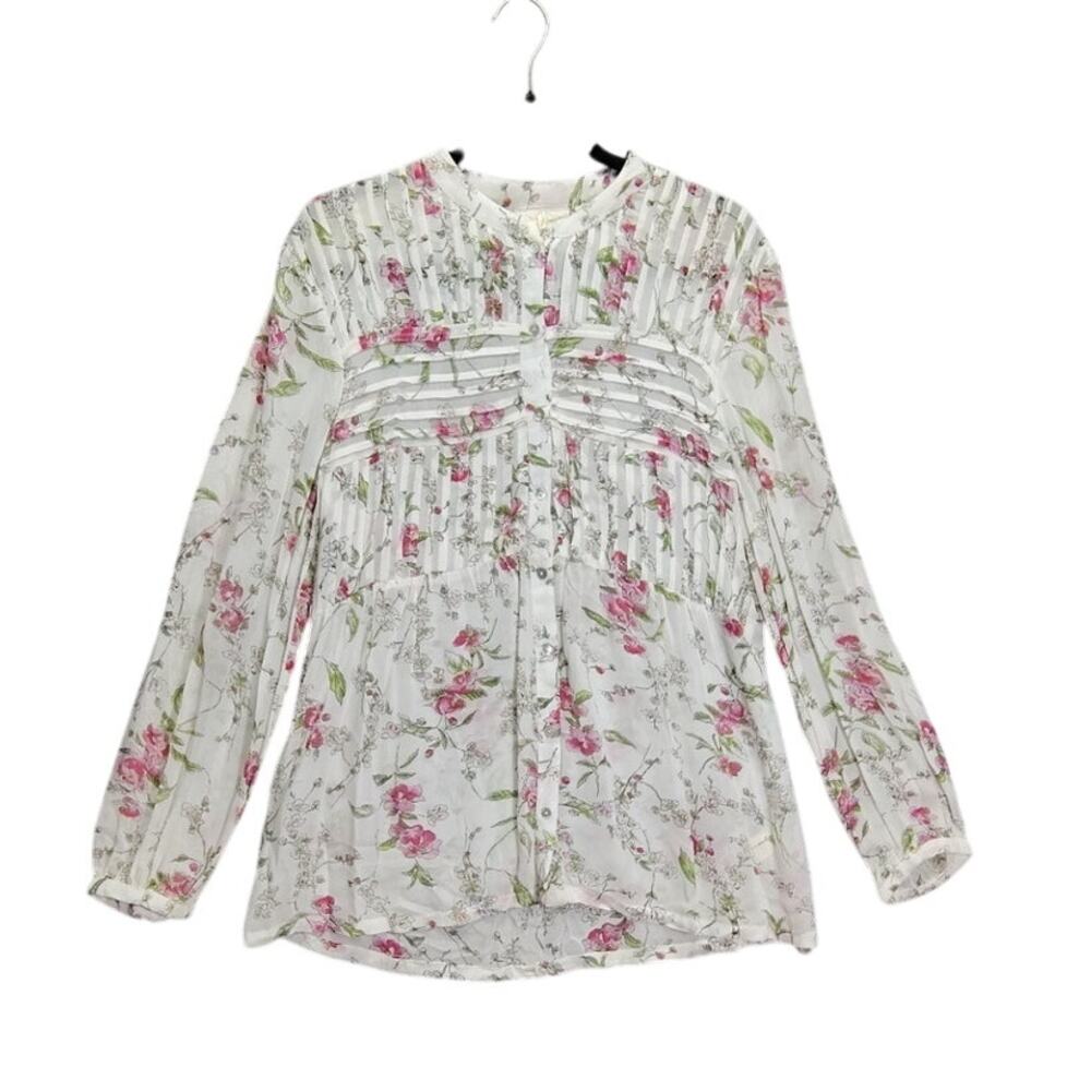 One Fine Day Womens Blouse Top Size Medium Sheer India Button Down Flare Sleeve